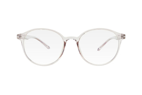 Clear subtle light pink/grey blue light blocking glasses with round lenses made from TR90.