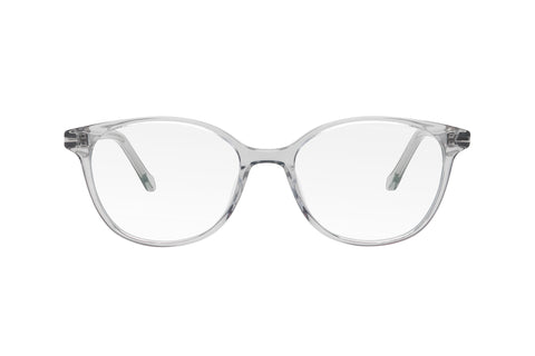 Clear grey women's blue light blocking glasses.