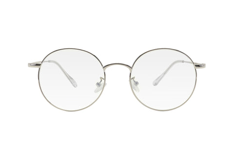 Silver metal frame blue light blocking glasses with round lenses.